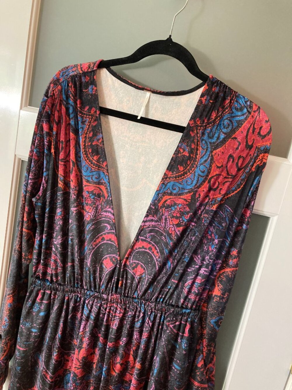 Free People Giselle Velvet Jumpsuit Paisley Wide Leg Plunging V-Neck - Large - Picture 3 of 16
